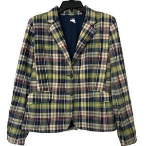 J Crew Madras Plaid 2 Button Cotton Blazer Sz 8 Coastal Preppy Fall Country